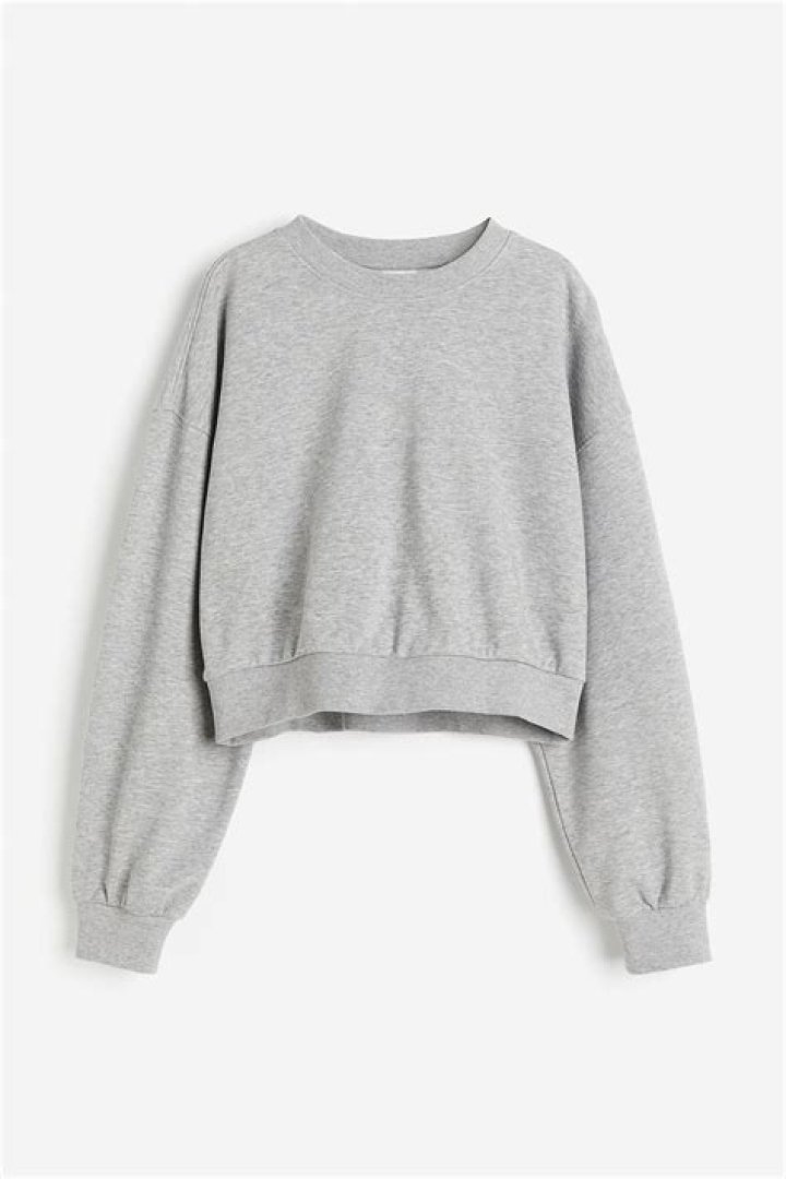 A grey, cropped sweatshirt.