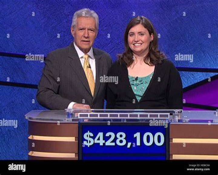 Alex Trebek With Contestant Julia Collins
