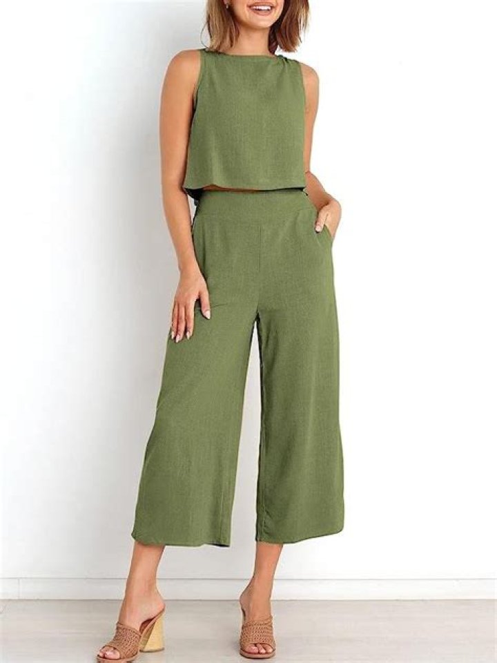 Anrabess Crop Top with Wide Leg Pants