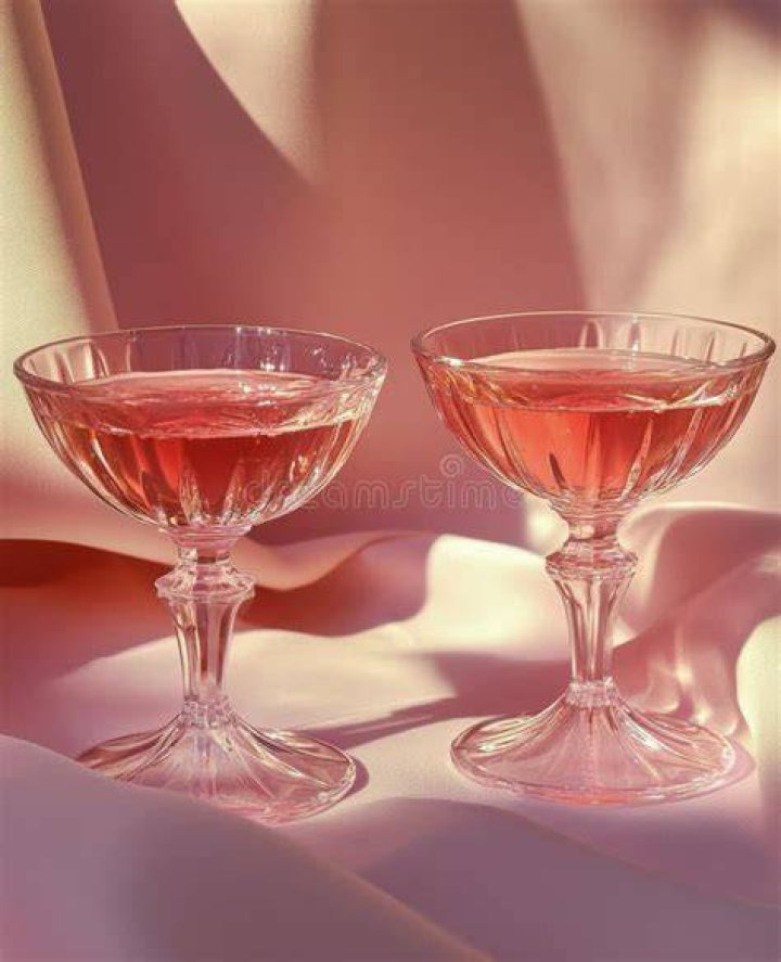 coupes of pink champagne with raspberry
