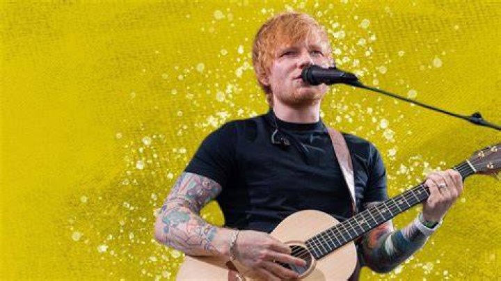 Ed Sheeran performs with his acoustic guitar