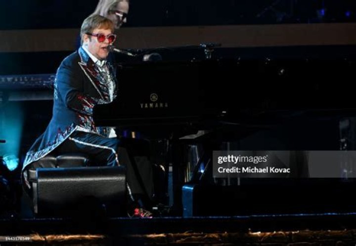 Elton John performs on the Pyramid stage Glastonbury Festival, Day 5, UK - 25 Jun 2023