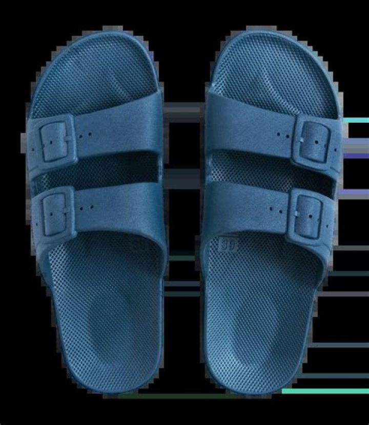 Freedom Moses Blue Basic Cyan slides, $45, freedomoses.com