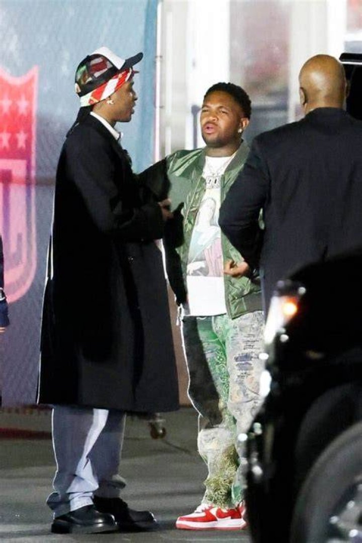 Glendale, AZ - *EXCLUSIVE* - ASAP Rocky holds onto his baby while sharing laughs with Jay Z leaving the Super Bowl in Glendale, AZ. Must have been in great spirits after his girlfriend Rihanna announced that the two are expecting their second child during her amazing Half Time performance. Pictured: ASAP Rocky, Jay Z BACKGRID USA 12 FEBRUARY 2023 BYLINE MUST READ: ShotbyJuliann / BACKGRID USA: +1 310 798 9111 / UK: +44 208 344 2007 / *UK Clients - Pictures Containing Children Please Pixelate Face Prior To Publication*