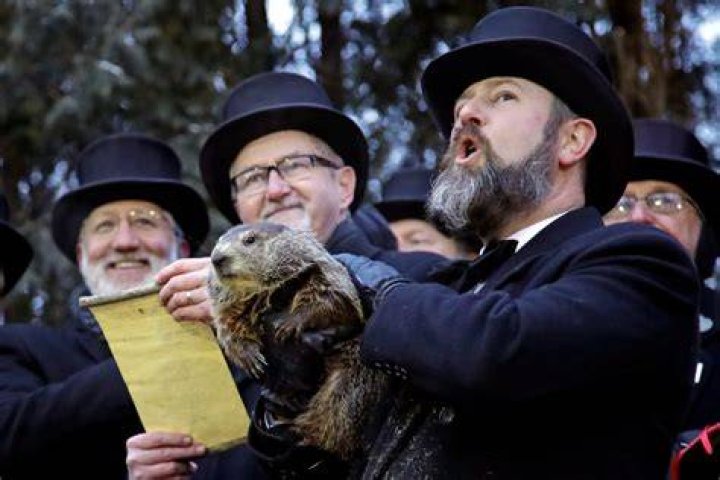 Groundhog Club co-handler Al Dereume holds Punxsutawney Phil, the weather prognosticating groundhog, during the 134th celebration of Groundhog Day on Gobbler's Knob in Punxsutawney, Pa. . Phil's handlers said that the groundhog has forecast an early spring Groundhog Day, Punxsutawney, USA - 02 Feb 2020