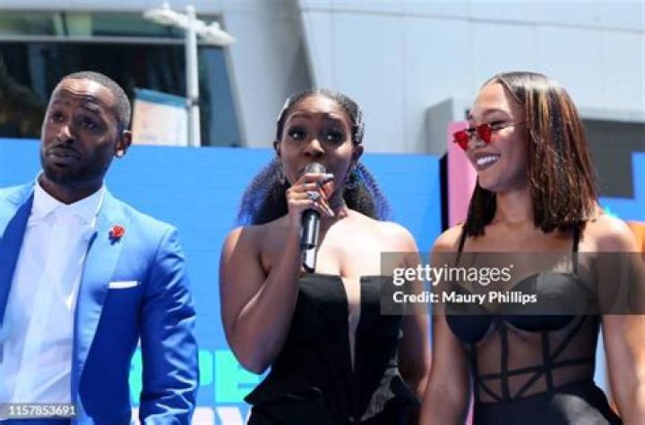 Jackie Long, Karen Obilom, Executive Producer Tracey Edmonds and Sarunas Jackson from BET's "Games People Play" poses for a portrait at PMC Studios on April 22, 2019 in Los Angeles, California.