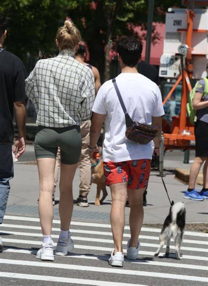 Joe Jonas & Sophie Turner walking their dogs