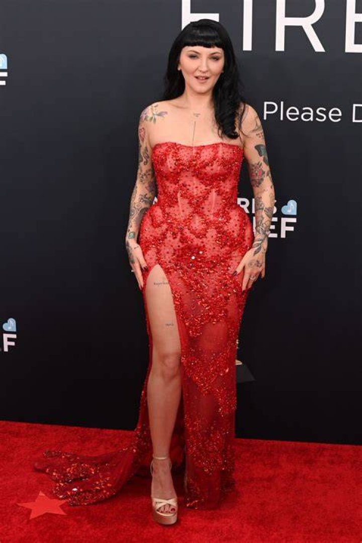 Julia Michaels arrives at the 63rd annual Grammy Awards at the Los Angeles Convention Center on 63rd Annual Grammy Awards - Arrivals, Los Angeles, United States - 14 Mar 2021 Wearing Georges Chakra