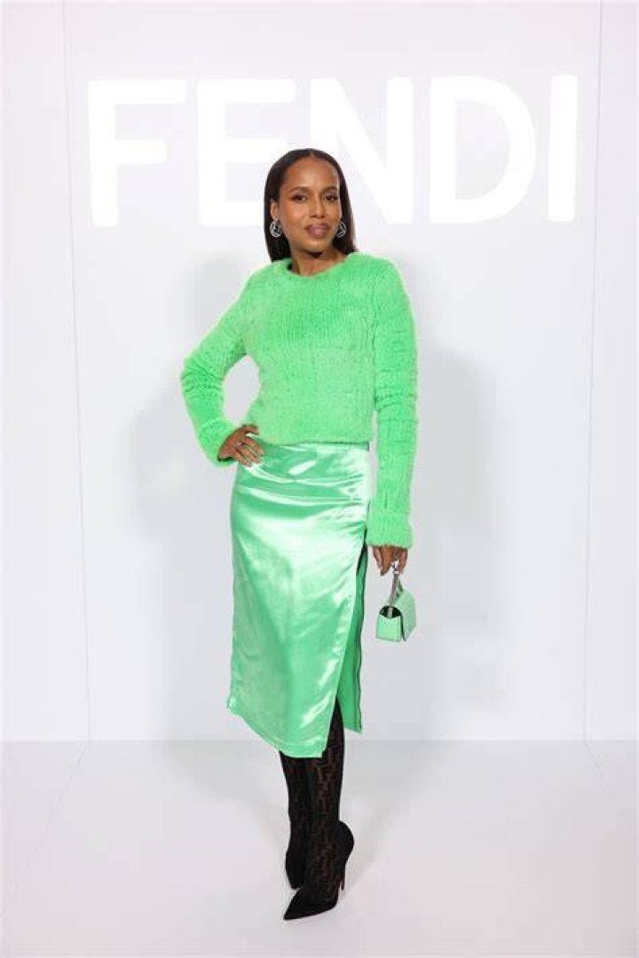 Kerry Washington attending Fendi Spring Summer 2023 Show during the Haute Couture Week in Paris in bright green Fendi look Pictured: Kerry Washington Ref: SPL5517584 260123 NON-EXCLUSIVE Picture by: Marijo Cobretti / SplashNews.com Splash News and Pictures USA: +1 310-525-5808 London: +44 (0)20 8126 1009 Berlin: +49 175 3764 166 World Rights