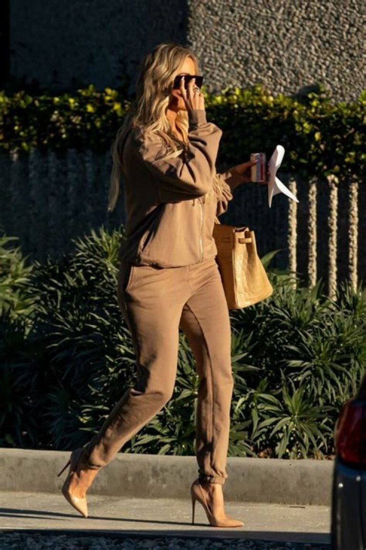 Khloe Kardashian In A Tan Dress