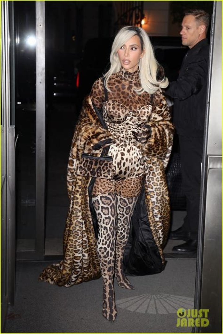 Kim Kardashian In A Leopard-Print Dress