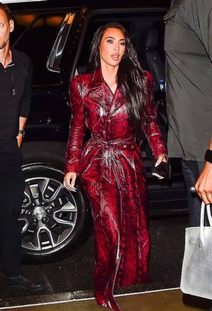 Kim Kardashian In Snakeskin Coat & Pants