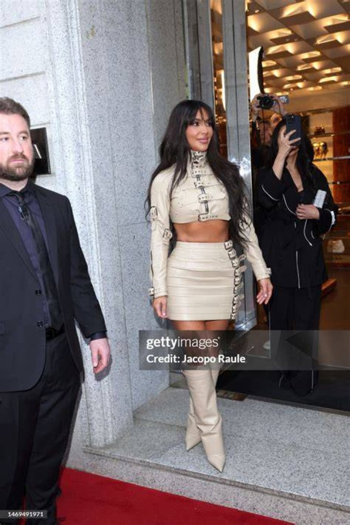Kim Kardashian Visits Dolce & Gabbana Store In Milan, during Milan Fashion Week Womenswear Fall/Winter 2023/2024. 25 Feb 2023 Pictured: Kim-Kardashian. Photo credit: Pixmedia/ MEGA TheMegaAgency.com +1 888 505 6342 (Mega Agency TagID: MEGA947384_006.jpg) [Photo via Mega Agency]