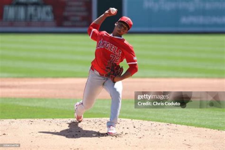 Los Angeles Angels starting pitcher Tyler Skaggs throws during the first inning of a baseball game against the Kansas City Royals, in Kansas City, Mo Angels Royals Baseball, Kansas City, USA - 16 Apr 2017