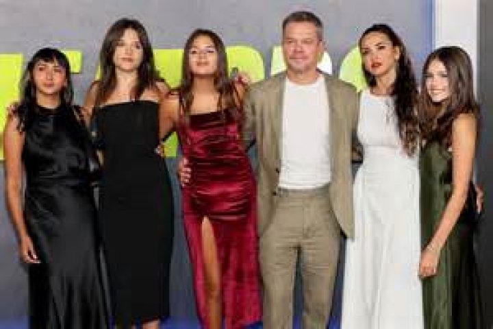 Matt Damon, Alexia Damon, Isabella Damon, Gia Damon and Stella Damon and Guest attends Oppenheimer Premiere held at Grand Rex on July 11, 2023 in Paris, France. Oppenheimer Premiere - Paris JD - 11 Jul 2023