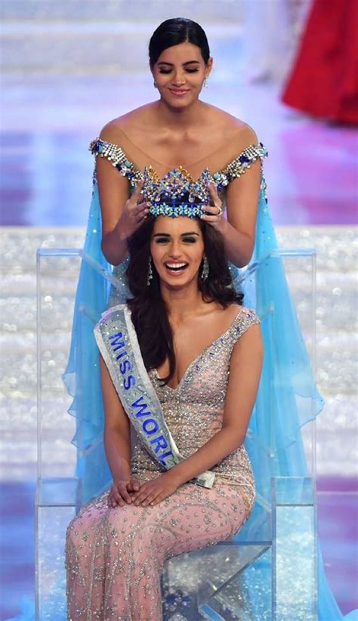 Miss world 2017 Manushi Chhillar, Stephanie Del Valle of Puerto Rico (Miss World 2016), Magline Jeruto (Miss World Africa), Ha Eun Kim (Miss World Asia), Annie Dian Evans (Miss World Oceania), Stephanie Jayne Hill (Miss World Europe), Solange Johnson Sinclair (Miss World Caribbean), Alma Andrea Meza Carmona (Miss World Americas) and Julia Morley, chairman and owner of the Miss World Organisation Miss World Europe 'Beauty with a Purpose' and 'Freedom from Shame' event, New Delhi, India - 06 Feb 2018