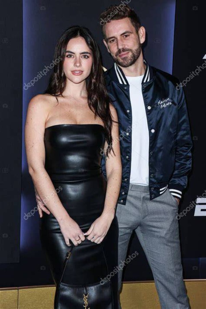 Natalie Joy and boyfriend/American actor, television personality and model Nick Viall arrive at REVOLVE x AT&T Present REVOLVE Winterland held at 55 N La Cienega Boulevard on December 8, 2022 in Beverly Hills, Los Angeles, California, United States.REVOLVE x AT&T Present REVOLVE Winterland, 55 N La Cienega Boulevard, Beverly Hills, Los Angeles, California, United States - 08 Dec 2022