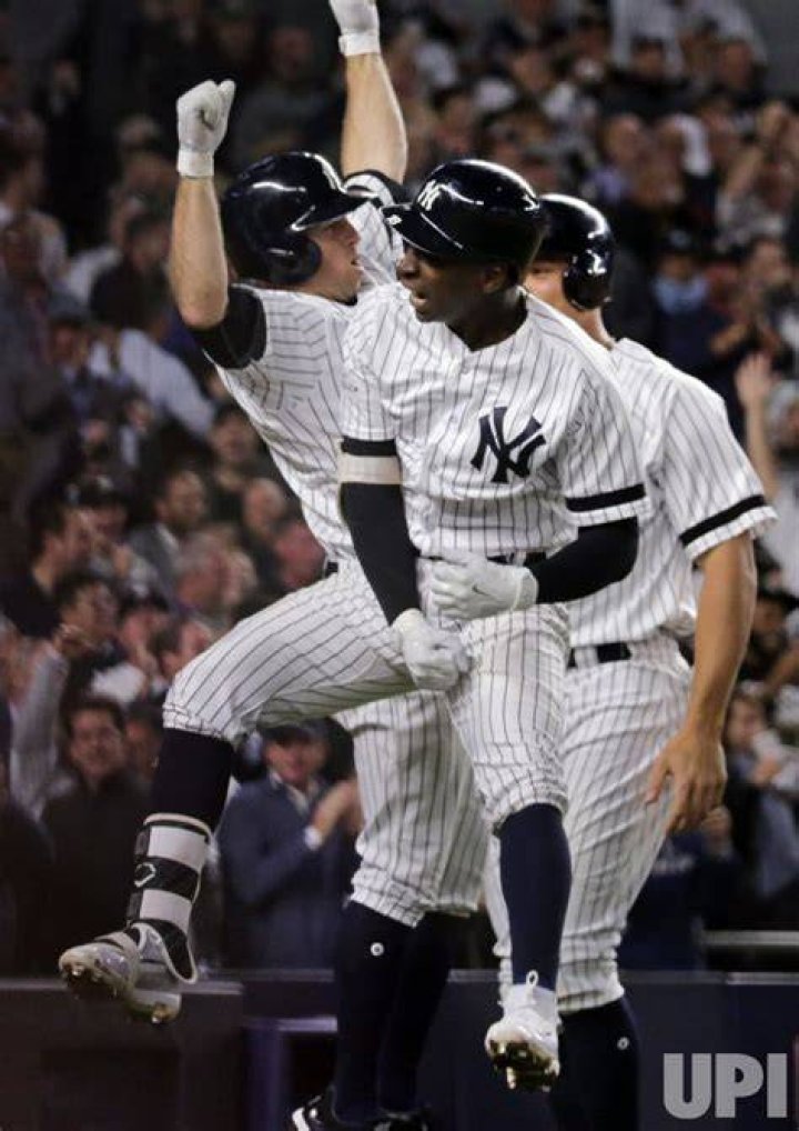 New York Yankees batter DJ LeMahieu (R) celebrates with teammate Aaron Judge (L) after hitting a game-tying two-run home run in the top of the ninth inning of their MLB American League Championship Series playoff baseball game six at Minute Maid Park in Houston, Texas, USA, 19 October 2019. The winner of the best-of-seven series will go on to face the Washington Nationals in the World Series. New York Yankees at Houston Astros, USA - 19 Oct 2019