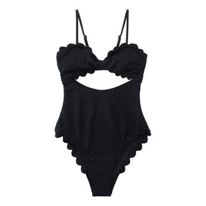 One Piece Cutout Scallop Trim Swimsuit
