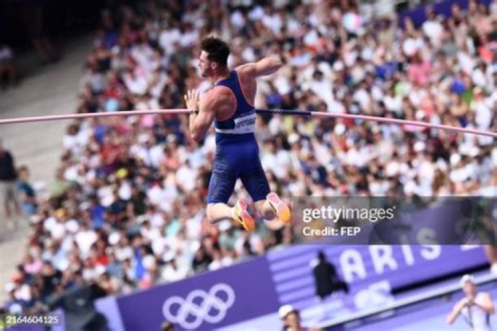 PARIS, FRANCE - AUGUST 3: Anthony Ammirati of Team France looks on during the Men's Pole Vault Qualification on day eight of the Olympic Games Paris 2024 at Stade de France on August 3, 2024 in Paris, France. (Photo by Kevin Voigt/GettyImages)