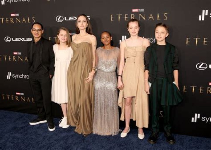 Shiloh Jolie-Pitt, Zahara Jolie-Pitt, Angelina Jolie, Vivienne Jolie-Pitt, Maddox Jolie-Pitt and Knox Jolie-Pitt 'Eternals' film premiere, London, UK - 27 Oct 2021