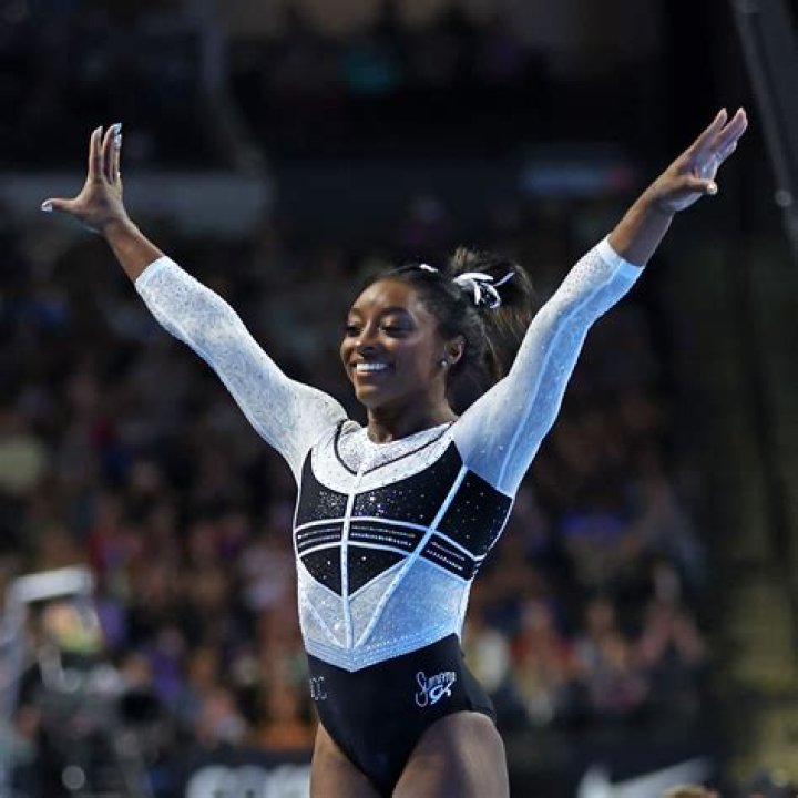 Simone Biles (C) wins first place, Shilese Jones (L) wins second place, and Leanne Wong (R) wins third place overall in the US Gymnastics Championships Women's Day 2 at SAP Center in San Jose, California, USA, 27 August 2023. US Gymnastics Championships, San Jose, USA - 27 Aug 2023