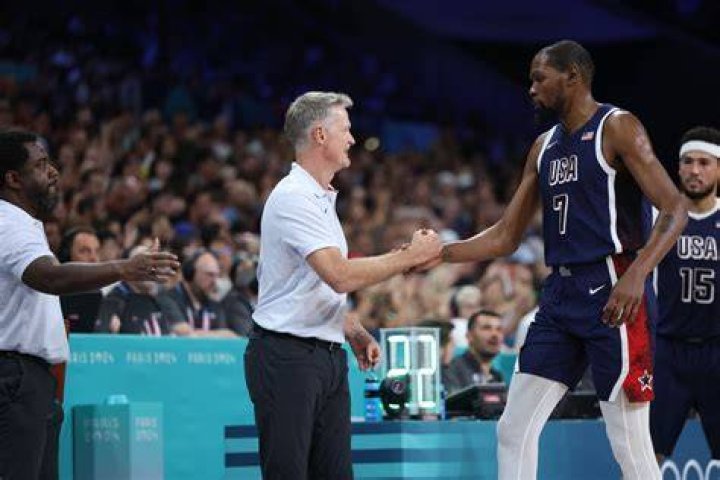 Steve Kerr and Kevin Durant Golden State Warriors at Cleveland Cavaliers, USA - 07 Jun 2017 Golden State Warriors head coach Steve Kerr (L) talks with Golden State Warriors forward Kevin Durant (R) after a play against the Cleveland Cavaliers in the second half of the NBA Finals basketball game three between the Golden State Warriors and the Cleveland Cavaliers at the Quicken Loans Arena in Cleveland, Ohio, USA, 07 June 2017.