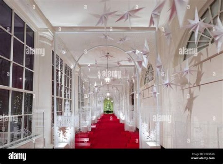 The East Colonnade is decorated with a timeline of American design, innovation and architecture during the 2019 Christmas preview at the White House, in Washington. This year's theme is, "The Spirit of America White House Christmas, Washington, USA - 02 Dec 2019