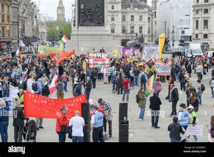 The march arrives in Trafalgar square - The London Pride parade and event in Trafalgar Square. Pride in London Parade - 07 Jul 2018