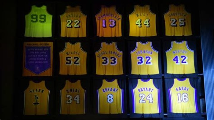 The retired jerseys of late Los Angeles Lakers Kobe Bryant hangs above the arena prior to an NBA game against the Portland Trail Blazers at Staples Center, in Los Angeles. Bryant, the 18-time NBA All-Star who won five championships and became one of the greatest basketball players of his generation during a 20-year career with the Los Angeles Lakers, died in a helicopter crash Sunday Bryant Basketball, Los Angeles, USA - 31 Jan 2020