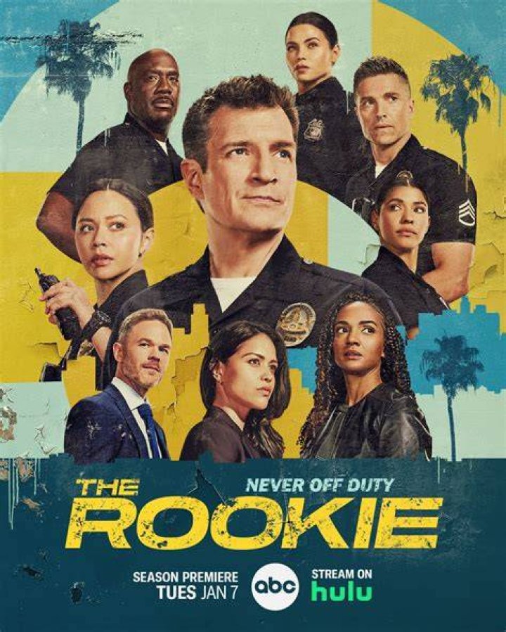 THE ROOKIE - ABC's "The Rookie" stars Richard T. Jones as Sergeant Wade Grey, Alyssa Diaz as Angela Lopez, Nathan Fillion as John Nolan, Eric Winter as Tim Bradford, Melissa O'Neil as Lucy Chen, and Titus Makin Jr. as Jackson West. (ABC/Andrew Eccles)