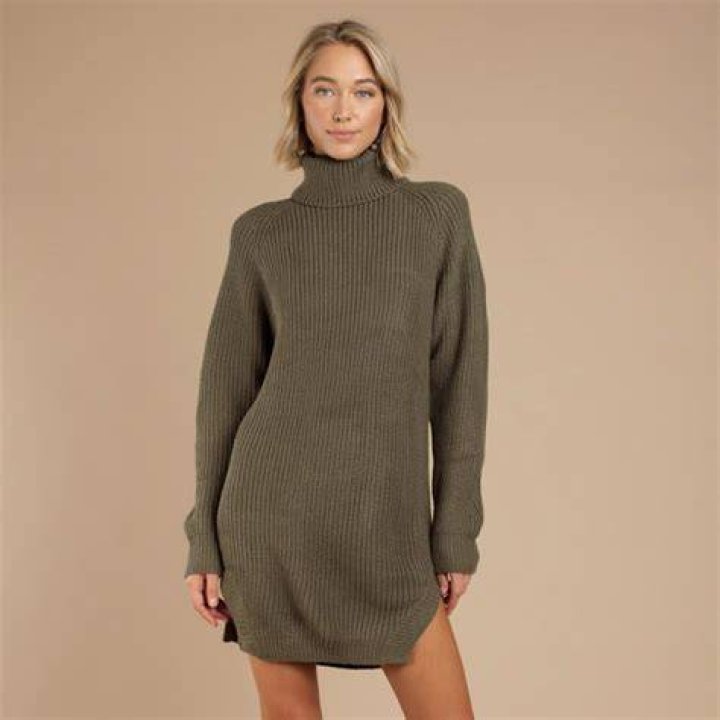 Tobi Complicated Olive Distressed Sweater Dress