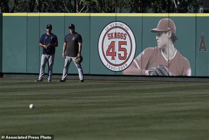 Tyler Skaggs Seattle Mariners at Los Angeles Angels, Anaheim, USA - 12 Jul 2018 Los Angeles Angels starting pitcher Tyler Skaggs walks off the mound after the Seattle Mariners make the third out during the first inning of the MLB baseball game between the Seattle Mariners and the Los Angeles Angels at Angels Stadium in Anaheim, California, USA, 12 July 2018.
